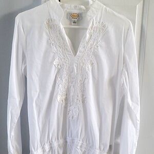 Talbots Medium White Embroidered Cotton Tunic Blouse Boho 100% Cotton